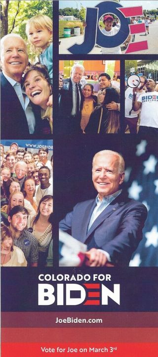Official Joe Biden Card From Colorado Primary Campaign 2020.