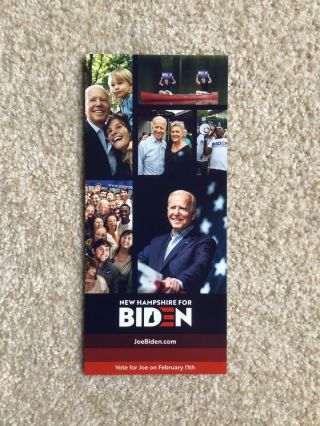 Official Joe Biden Card From Hampshire Primary Campaign 2020.