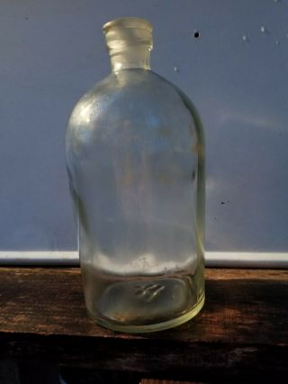 Antique Hand Blown Clear Glass Apothecary Jar Bottle Hand Ground Top Clover