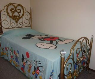 Vintage Disney Jc Penney Mickey Mouse Bedspread Bedding Twin/full Donald Goofy,