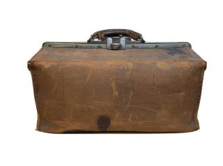 Antique Vintage Medical Doctor Bag Victorian? 16” Leather Signed By Owner