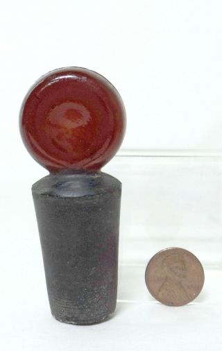 Antique Amber Brown Glass Apothecary Bottle Stopper 3 " Tall X 1 " Diameter
