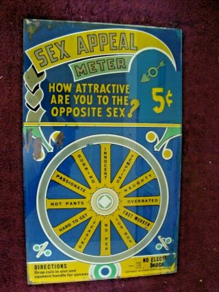 Arcade Vintage 1941 Exhibit Supply Co Sex Appeal Meter Glass 16 " X 9 3/4 "