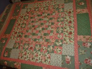 Vintage Handmade Rose Floral 100 Cotton Patchwork Quilt Shams Set Queen Beauty