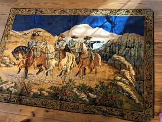 Vintage Velvet Tapestry Western Cowboy Wall Hanging Decor Rug Huge 48 X 72 Horse