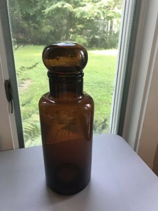 Antique Amber Glass Apothecary Bottle From Belgium W/ Bubble Top