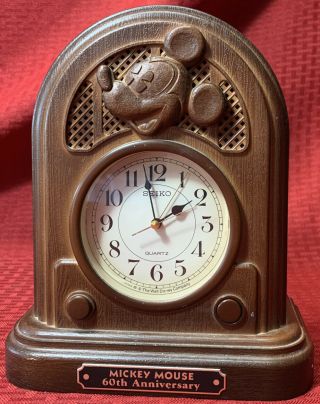 Seiko Quartz Clock Disney Mickey Mouse 60th Anniversary Vintage 1987