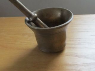 Vintage Mortar And Pestle Brass 3 X 3&1/2 Inches Very Heavy Antique Brass