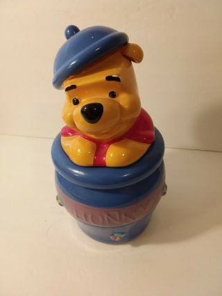 Disney Blue Winnie The Pooh Peek A Boo Cookie Jar Canister