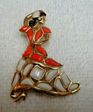 Vintage Signed Crown Trifari Dancing Woman Figural Brooch Pin