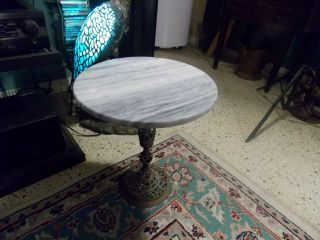 Vintage Mid Century Modern Marble Plant Stand Side Table W/ Pierced Brass Base