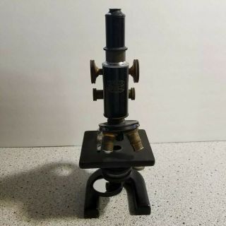 Antique Spencer Buffalo Scientific Microscope Brass Metal 3 Lenses Steampunk