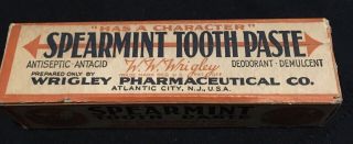 Antique Dental Tooth Paste Box Only: Wrigley Spearmint,  Nrmint Cond.  For Display