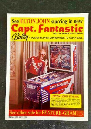Captain Fantastic Elton John 1976 Bally Pinball Machine Flyer Man Cave