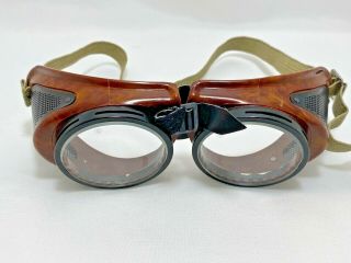 American Optical Bakelite Clear Coverglas Safety Goggles Vintage Steampunk W/box