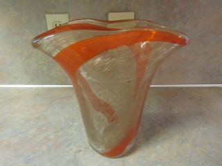 Vintage Fratelli Toso Murano Aventurine Orange Flaring Pillow Vase