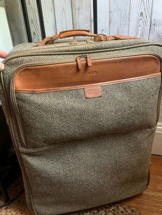 Vtg Hartmann 24 " Mobile Traveler Tweed Belting Leather Rolling Suitcase Luggage