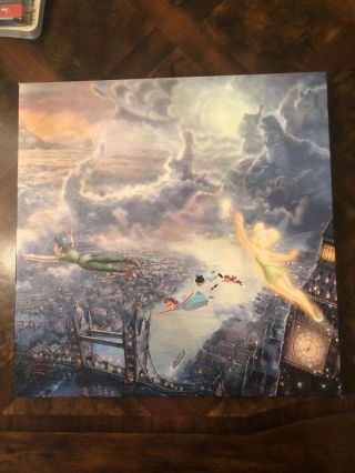 Thomas Kinkade Peter Pan And Tinkerbell Fly To Neverland 14 X 14 Canvas Wrap