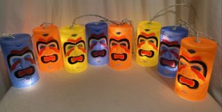 Vintage 6 " Tiki Face Blow Mold Plastic String Lights Camping Rv Patio Luau Party