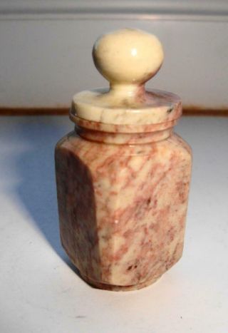 SMALL UNUSUAL ANTIQUE CARVED STONE LIDDED JAR BOTTLE PIECE 2