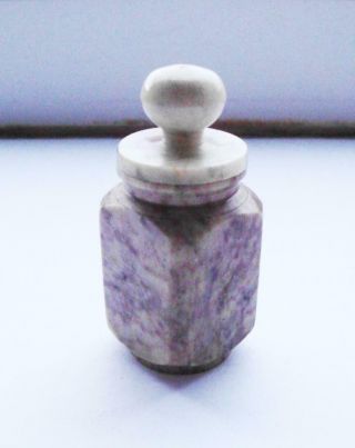 SMALL UNUSUAL ANTIQUE CARVED STONE LIDDED JAR BOTTLE PIECE 3