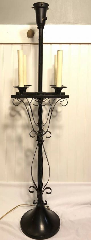 Vintage Large Wrought Iron 5 Light Table Lamp Candelabra 40.  5 " Gothic Ornate