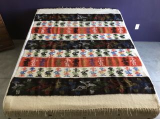 Vintage Artisan Handwoven Mayan Guatemalan Wool Blanket Folk Art 78” x 58” 3