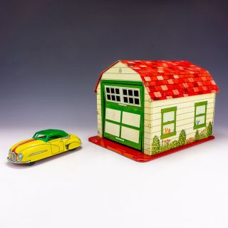 Vintage Louis Marx Toys - Tinplate The Magic Garage & Car - Boxed