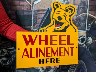 Old Vintage Wheel Alinement Porcelain Gas Station Advertising Metal Sign Tire