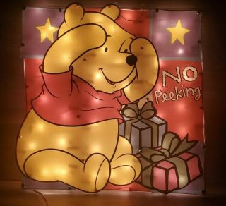 Vintage Disney Winnie The Pooh Christmas Light Up Sign No Peeking Double Sided