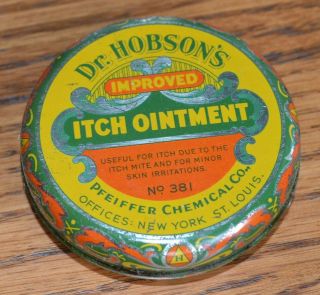 Antique 1930 Dr.  Dobsons Itch Ointment Tin Pharmacy Drugstore Pfeiffer Chemical