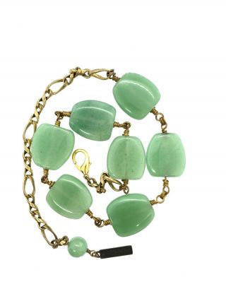 Vintage Signed JAN MICHAELS Brass Gold Tone Green Amazonite Stone Necklace 3