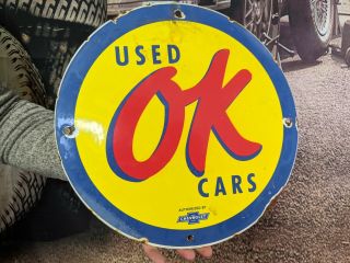 Old Vintage Ok Cars Chevrolet Porcelain Enamel Advertising Sign Chevy Truck