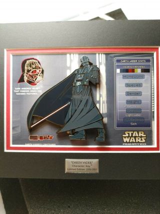 Disney Pin Acme Character Key Star Wars Le 250 Darth Vader With Lightsaber Force