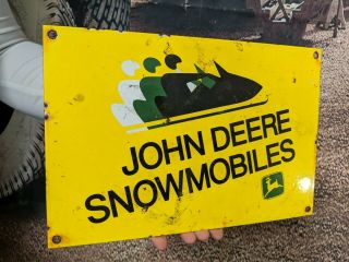 Old Vintage John Deere Snowmobiles Gasoline Motor Oil & Gas Porcelain Sign