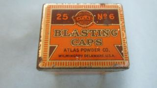 Very Rare Atlas Powder Company 25 No.  6 Blasting Cap Tin - Mining Explosives