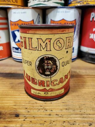 Vintage Gilmore Lubricant Grease Can 1lb Metal Gilmore Oil Graphic