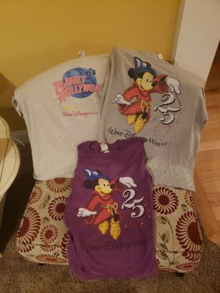 3 Vtg Walt Disney World 25th Anniversary Shirt Xl Mickey Mouse Purple 1996 Usa