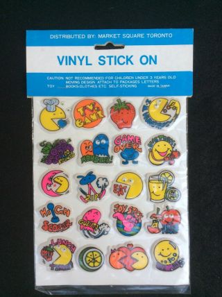 Vintage 80’s Pac Man Puffy Vinyl Stick On Stickers Mip
