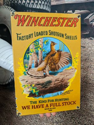 Vintage Dated 1958 Winchester Shells Ammo Porcelain Metal Sign Remington Colt