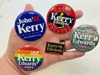 Kerry / Edwards - Set Of 5 Vintage 2004 Campaign Pins - Ked5
