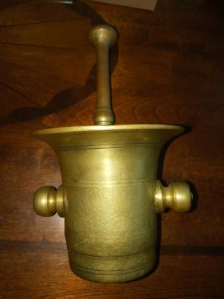 Vintage Heavy Solid Brass Mortar And Pestle Pharmacy Apothecary Pill Crusher