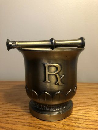 Vtg Solid - Brass Rx - Drugs Mortar 5” And Pestle 6” Apothecary