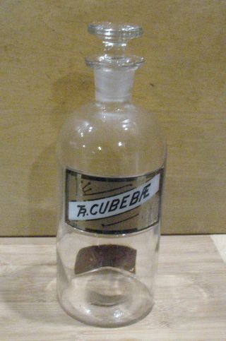 Large Lug Apothecary Bottle With Stopper Tr.  Cubebae
