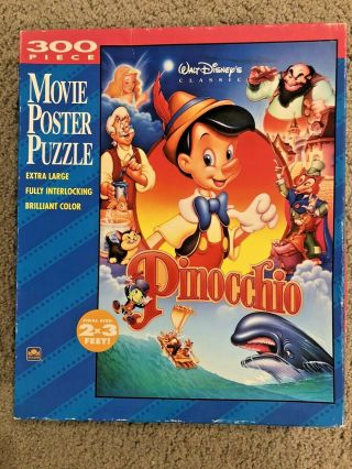 Walt Disney’s Pinocchio Classic Movie Poster Puzzle 300 Piece Vtg Complete Xl