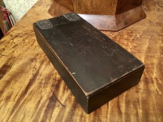 Antique Wood & Leather Hinged Medical Scientific Microscope Slide Holder Box