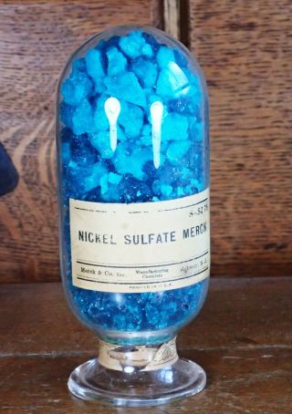 Merck Nickel Sulfate Inverted Show Globe Display Bottle Jar Apothecary Pharmacy