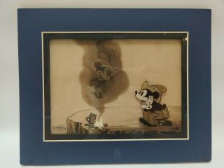 Disney Le 500 Two - Gun Mickey Cowboy Minnie Mouse Matted Laser Cel Artwork Flaws