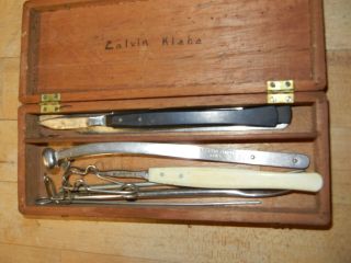 Antique Surgical Tool Set Scalpal Bloodletting In Vintage Wooden Box