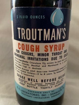 Vintage TROUTMAN ' S COUGH SYRUP Family size RARE never opened w/box Shamokin PA 2